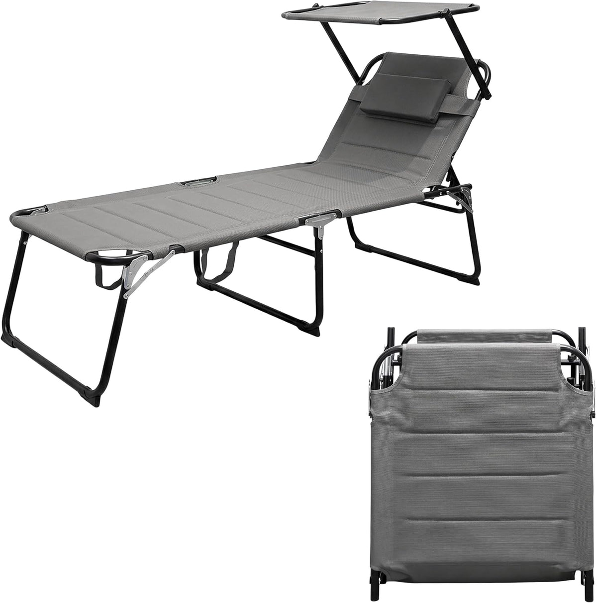 Spetebo Beistelltisch, 200 x 70 cm, Grau, XXL Aluminium Gartenliege mit Sonnendach