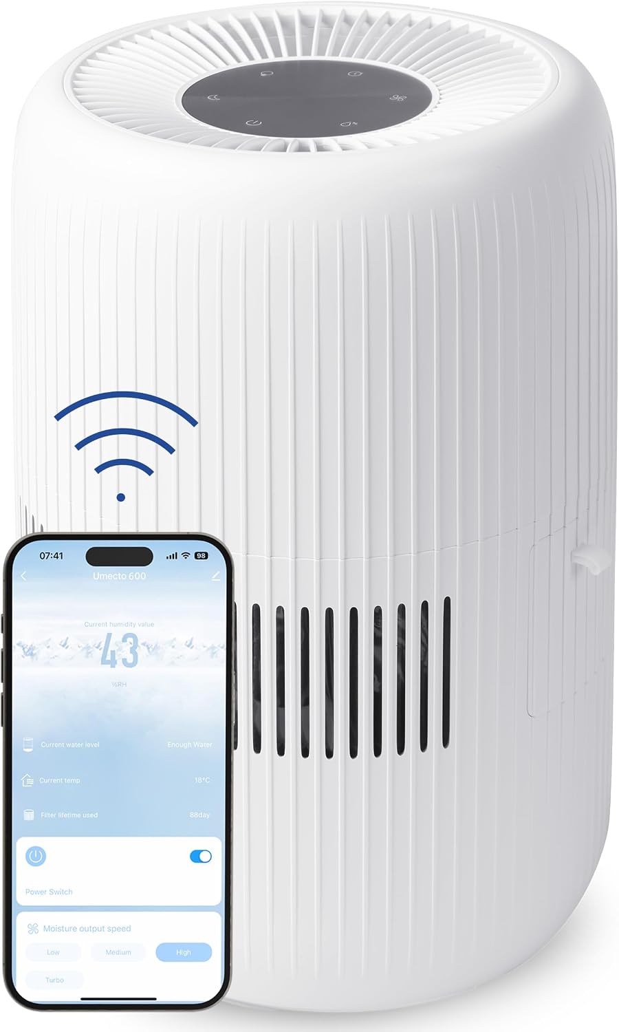 Comedes Luftbefeuchter für ein Zimmer, 82m, 4 l, Weiß, Umecto 600, für Räume bis ², Kaltverdunstung, Tank, Befeuchtungsleistung bis zu 600 ml/h