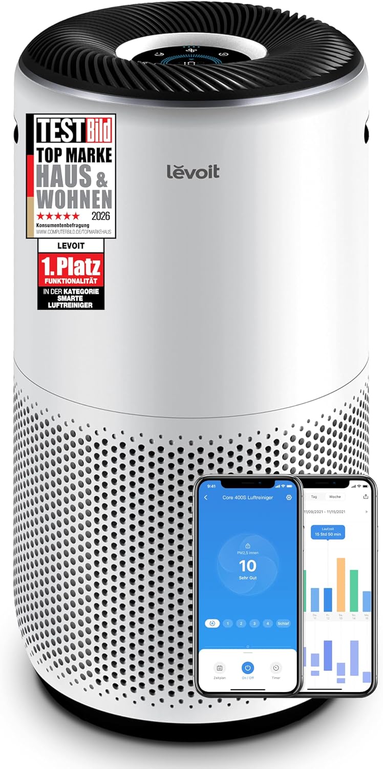Levoit Dunstabzugshaube, 433 m, 90 m, Weiß/Schwarz, Core 400S HEPA Luftreiniger für Allergiker, HEPA + Aktivkohlefilter
