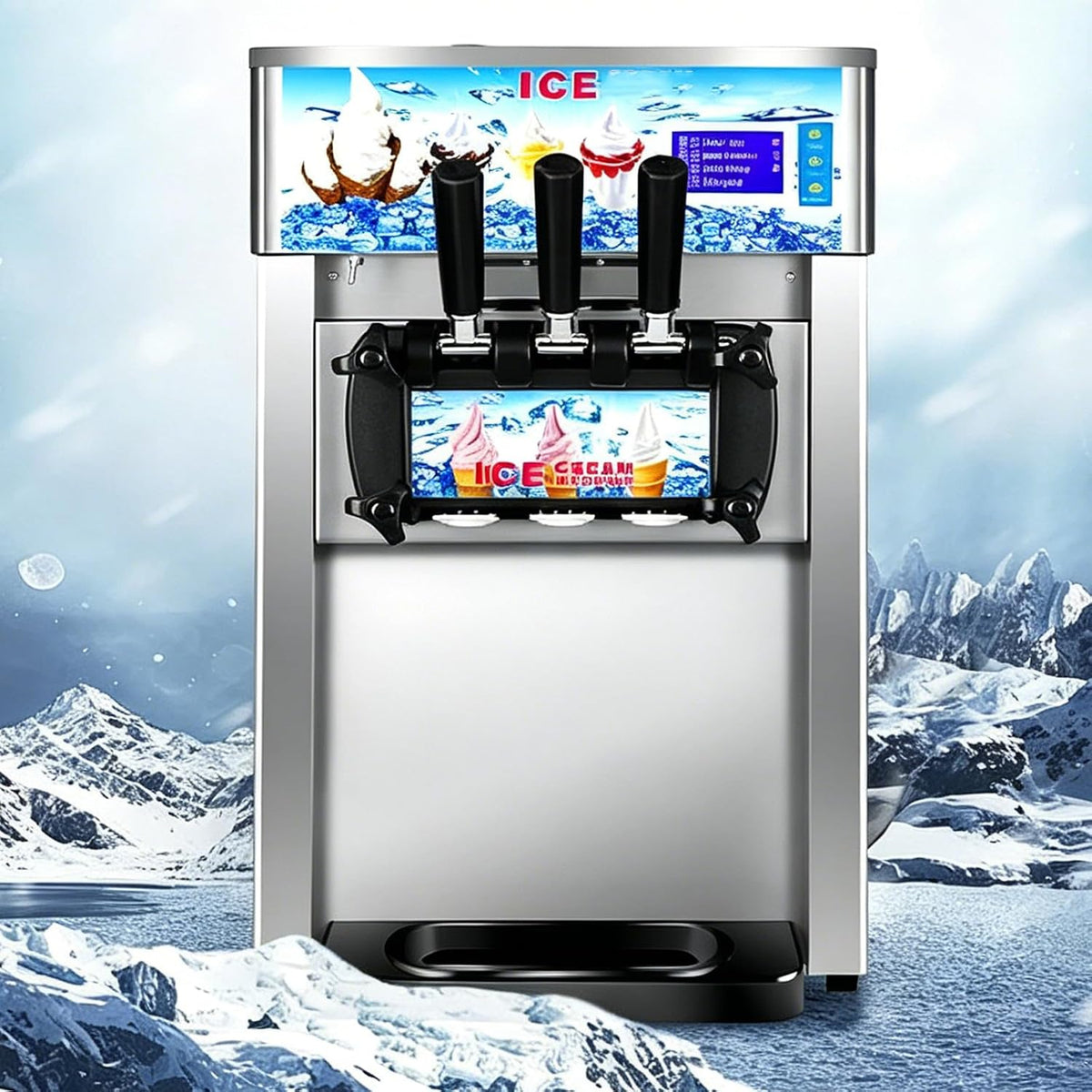 QYLTTDM Eismaschine, 1200 W, 18 L, Silber, TYH Gewerbliche , Soft Mit DREI Geschmacksrichtungen, Automatische Reinigung