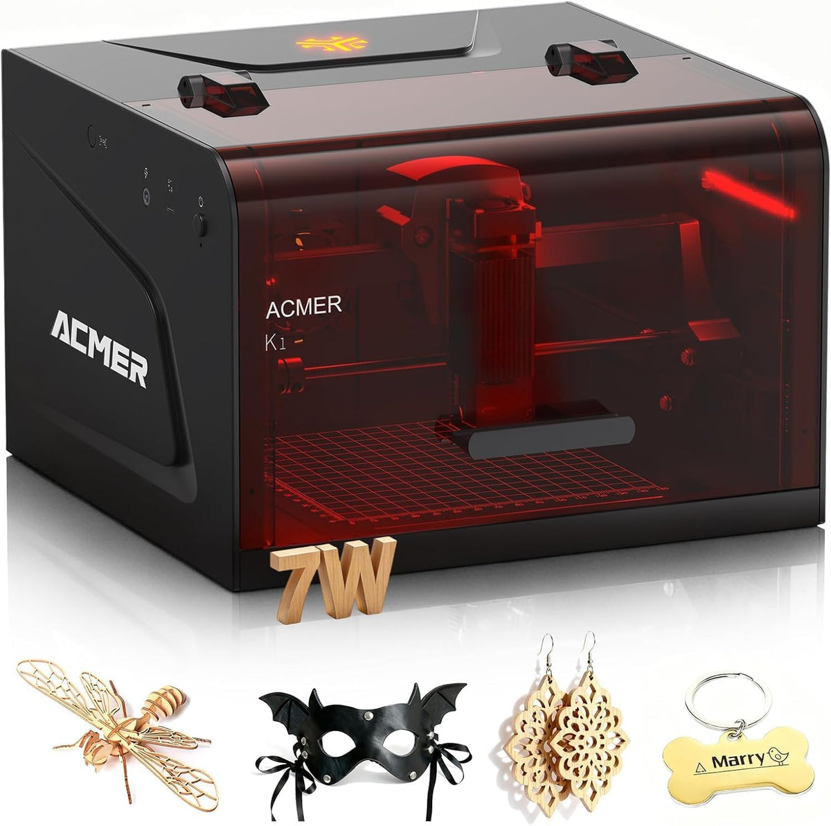 ACMER Gravurwerkzeug, 0,01 mm, 150 mm, Schwarz/Rot, K1 Laser Graviermaschine 7000mW, Class 1 Kleine Geschlossene Sicherheit Laser Cutter