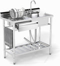 Trintion 1Becken, 99 cm, Silber, freistehend Edelstahl Spültisch, 1 Becken mit Linke Schublade, Wasserhahn, für Waschküche
