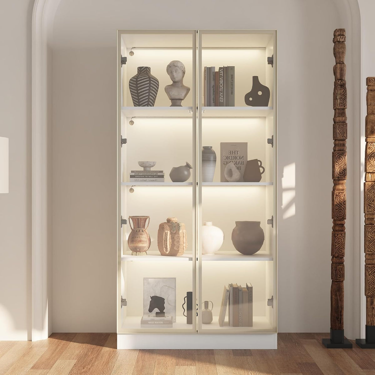 Caldion Vitrine, 80x40x160 cm, Weiß, nschrank mit Glastüren und Beleuchtung Glas Stehend