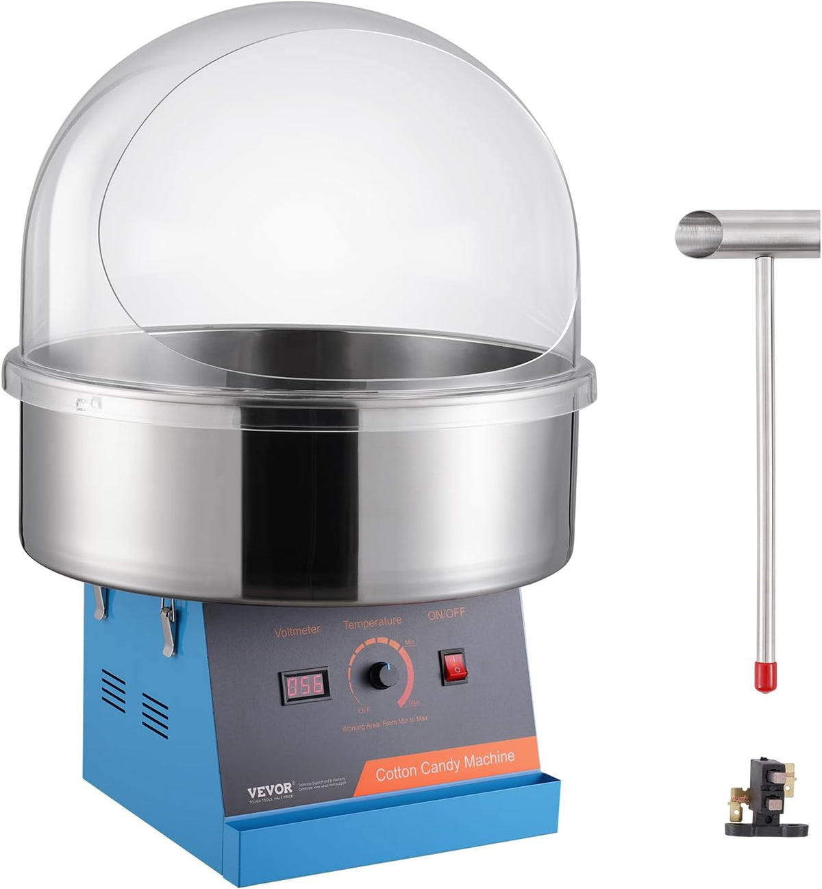 VEVOR Zuckerwattemaschinen, 1000 W, Blau, Elektrische Zuckerwattemaschine, Zuckerwattegeräte, Kommerzielle Zuckerwattemaschine mit Abdeckung