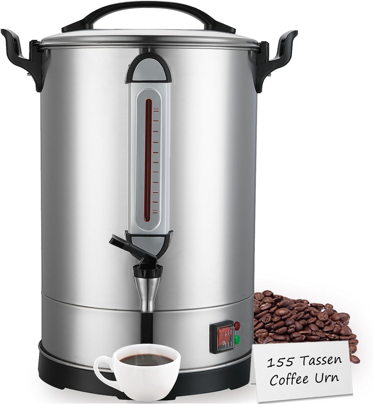 CAZACHEF Buffetschrank, 24 Liter, 2000 W, Silber, Gastro Kaffeemaschine, 155 Tassen Heißgetränkespender aus Edelstahl