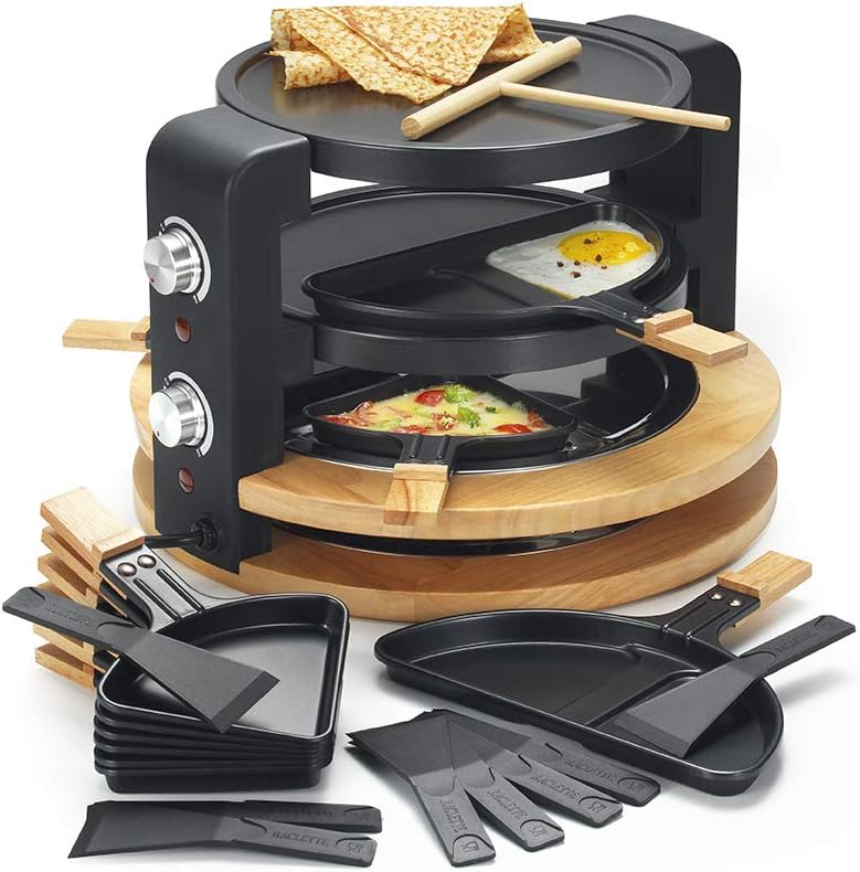 Kitchen Chef Raclettes, 1500 W, Schwarz, Raclette-Maschine 8/10 Personen + Grill + Crêpes-Hersteller