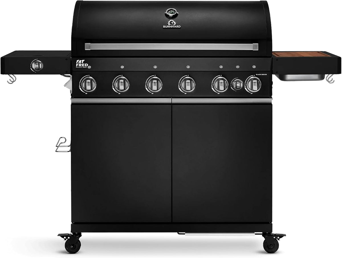 BURNHARD Kochfeld, Schwarz, Gasgrill 6-Brenner inkl. BACKBURNER, 900°C Infrarot-Keramikbrenner, Seiten, Gusseisen-Grillrost