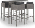 vidaXL Barsets, PE-Rattan, Stahl, Hartglas, Grau, Gartenbar Set 5-TLG. mit Kissen Theke Bar Tresen