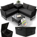 Juskys Beistelltisch, Schwarz, Outdoor Polyrattan Lounge Santorini inkl. Abdeckung