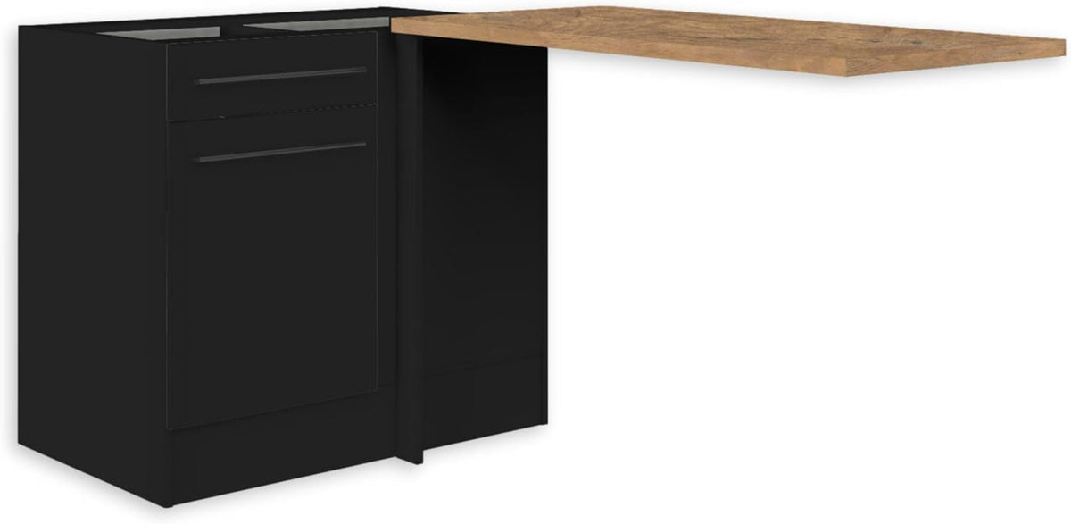 Stella Trading Küchenzeile, 115 x 90 x 60 cm, Schwarz, Jazz Moderner Eckschrank Küche mit Arbeitsplatte in matt