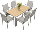 Xbro Gartenmöbel-Set, Grau/Holz, Gartenmöbel Set 6 Personen, 7-teiliges Gartenmöbel Set 6 Stühle mit Tisch, Gartentisch mit Stühlen Set