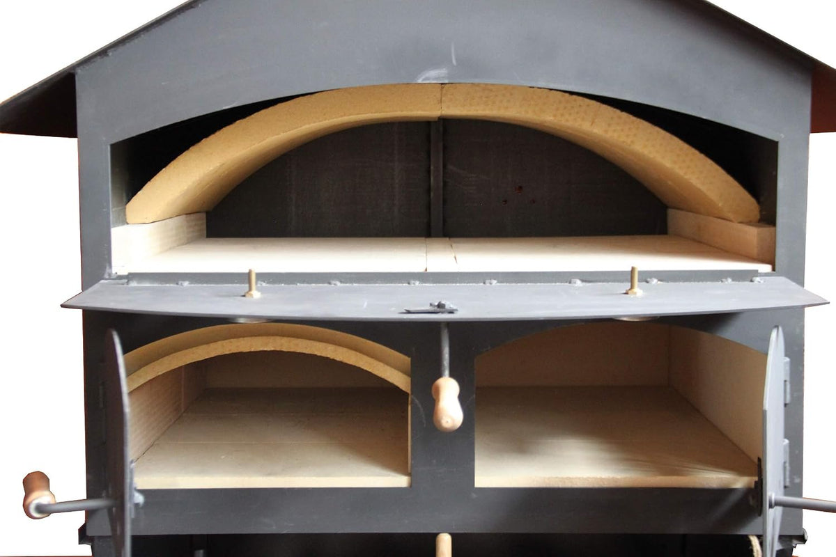 Ramster Pizzaofen, schwarz/beige, Holzbackofen Flammkuchenofen 60x80 + VOLLAUSSTATTUNG +