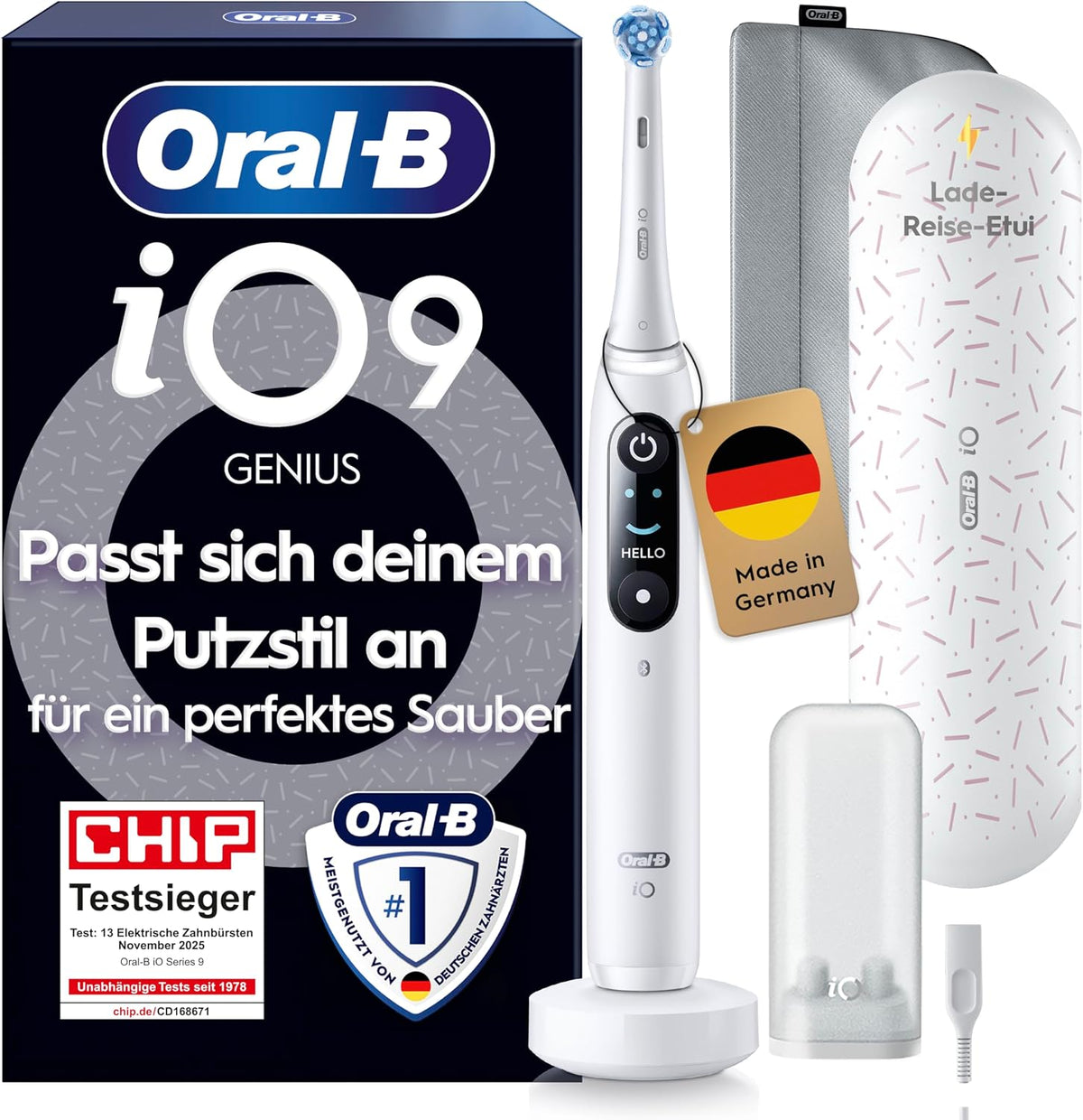Oral-B Rotierend, Schwarz, iO - unsere fortschrittlichste Technologie mit individuell, Inkl. 1 Aufsteckbürste, Lade-Reise-Etui