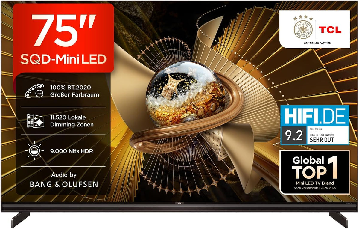 TCL Fernseher, 75 Zoll, Schwarz, Smart TV, 75X11 L SQD-Mini LED, 4K Smart TV, Google TV, HDR10+