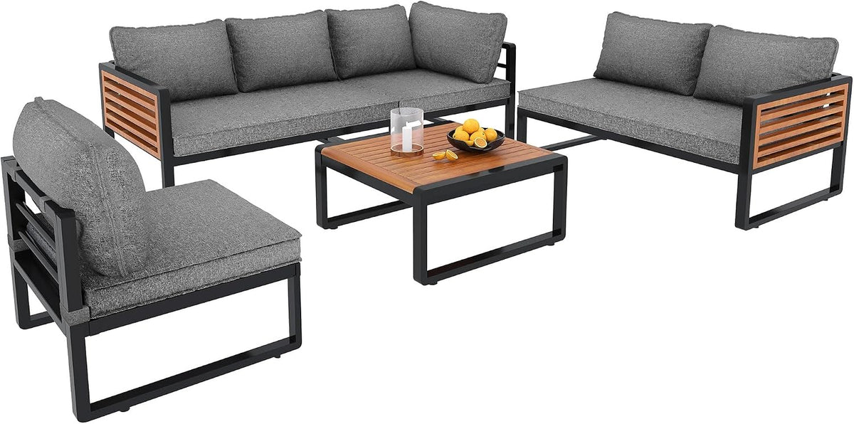 Sofa Cenbunsh, Weiß, Gartenlounge-Set, Garten -Set für 5-6 Personen, Modernes Outdoor- -Set, Gartenmöbel-Set mit verzinktem Eisenrahmen