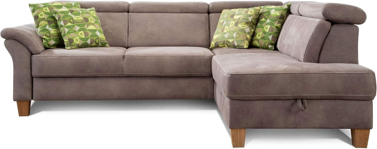 CAVADORE Sofa, Beige, Eck Ammerland mit Ottomane rechts/Federkern- im