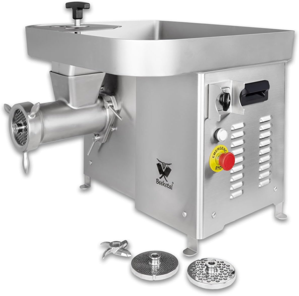 Beeketal Fleischwölfe, 450 kg, 1500 W, Schwarz, 'FW1500P' Industrie Fleischwolf für bis zu /Std. Durchsatz, 3 Lochscheiben