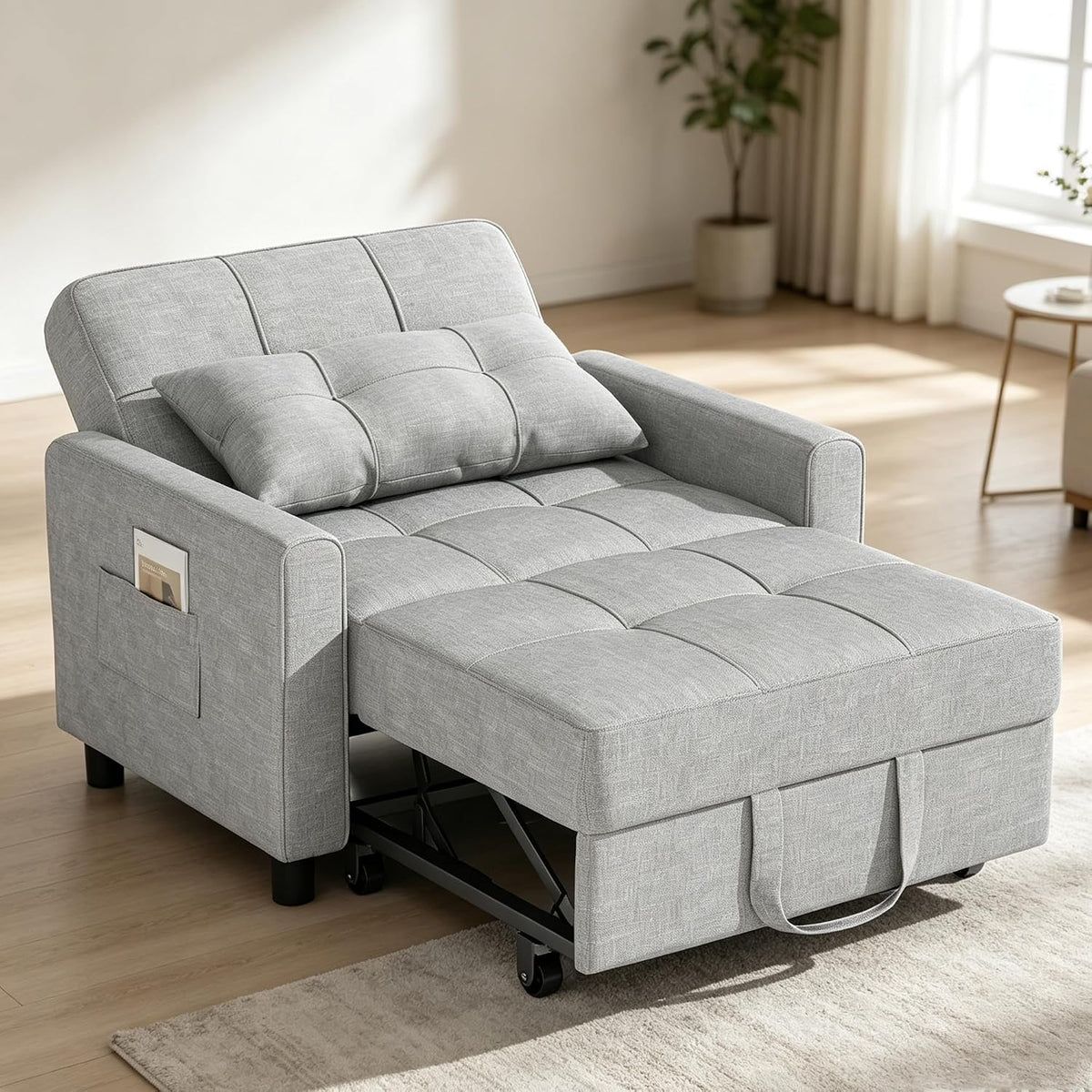 Bealife Relaxsessel, Dunkelgrau/Hellgrau, Schlafsessel mit Verstellbarer Rückenlehne, Fernsehsessel, Klappbares Schlafsofa