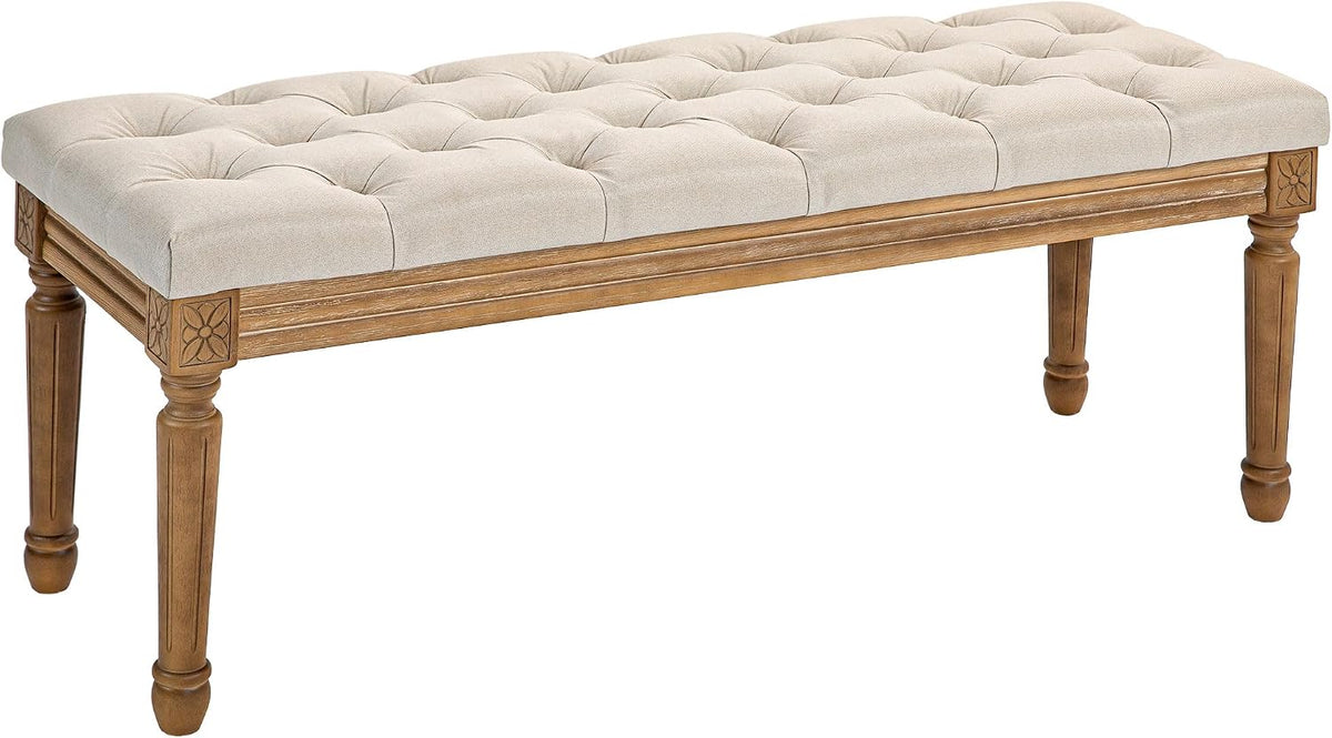 HOMCOM Sitzbank, 120 x 41 x 48 cm, Creme, Polsterbank mit Leinenoptik Flur