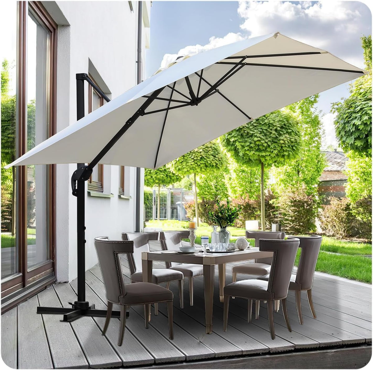 Jaxguom Sonnenschirme, 300x300 cm, Beige, Drehbar Ampelschirm Sonnenschirm eckig Gartenschirm mit, Terrasse