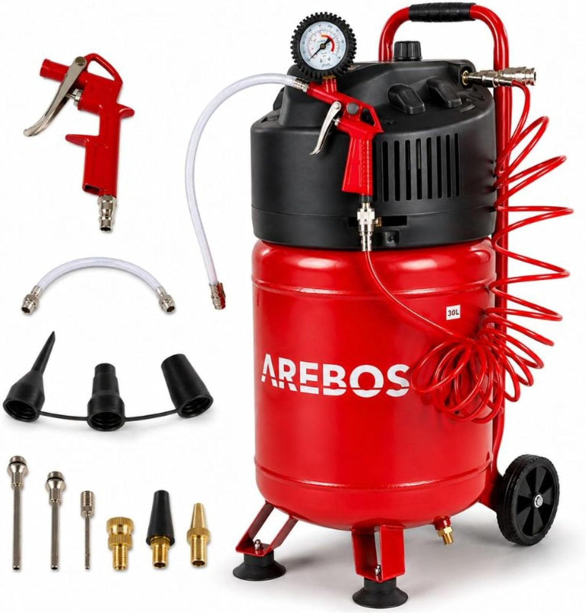 Arebos Kompressor, 8 Bar, 6 L, Mehrfarbig, Druckluft, Ölfrei Leise