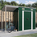 Gerätehaus ShGaxin, 277x110,5x181 cm, Grün, Gartenhaus mit Schleppdach Stahl, Geräteschuppen, Gartenhütte, Gerätehäuser