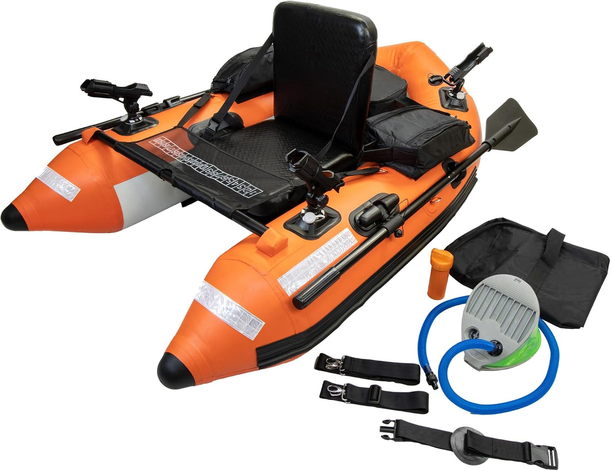 Team Deep Sea Boote, 170 cm, 175 kg, Orange, Rainer Korn Belly Limited Edition, Profi Belly Boot inkl. Paddel & 3 Rutenhalter