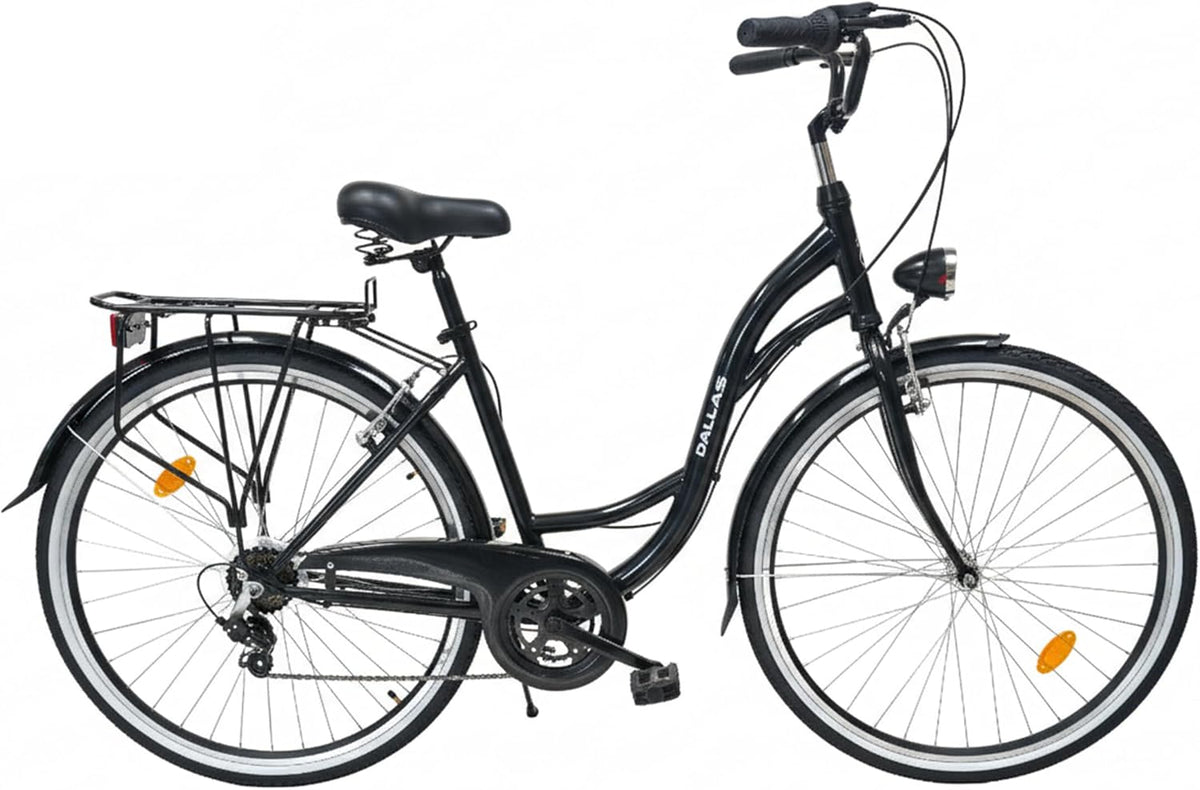 Dallas Bike Fahrrad, 28 Zoll, Schwarz, Bequemes Cityrad für Damen und Herren - mit 7-Gang Shimano