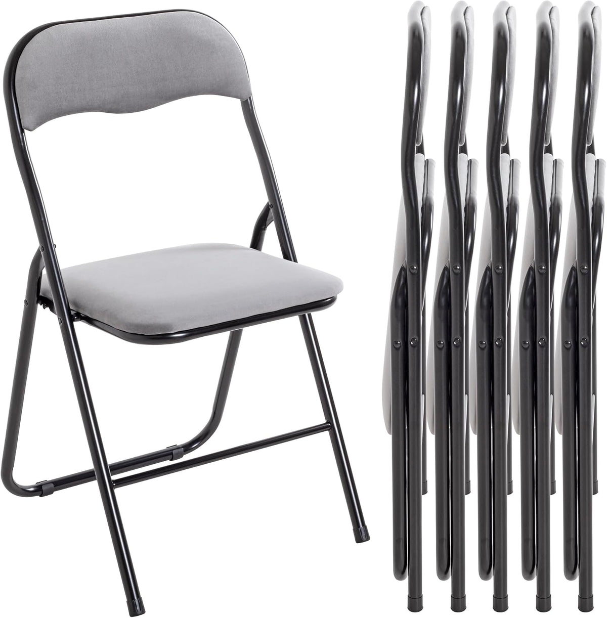 HAKU Esszimmerstuhl, 45 cm, grau/schwarz, Klappstuhl gepolstert 6er Set Klappstühle bequem grau, schwarz, Metall