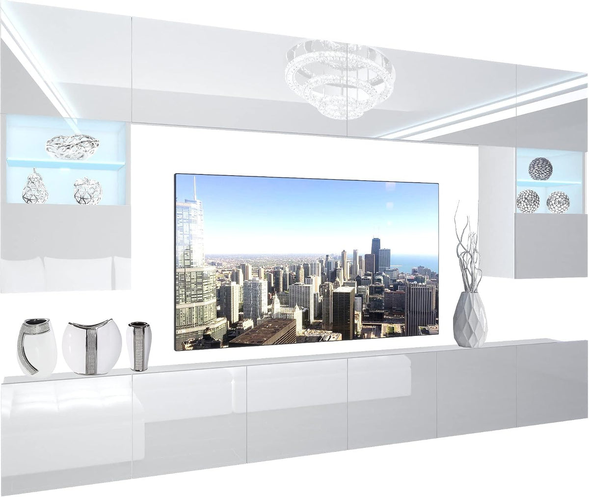 TV-Schrank B BELINI GROUP, Weiß, Wohnwand Vollausstattung Wohnzimmer-Set Moderne Schrankwand