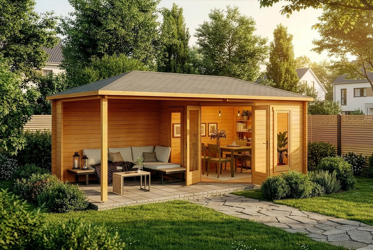 Gerätehaus Alpholz, 595 x 300 cm, 40 mm, Holz, 5-Eck Gartenhaus Liwa aus in imprägniert Pinie mit, Größe