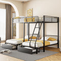 Lexiou Bettrahmen, Schwarz, Dreifaches Etagenbett mit Schubladen, Metall, umwandelbar in 140 x 200 Doppelbett und Zwei 90 x 200
