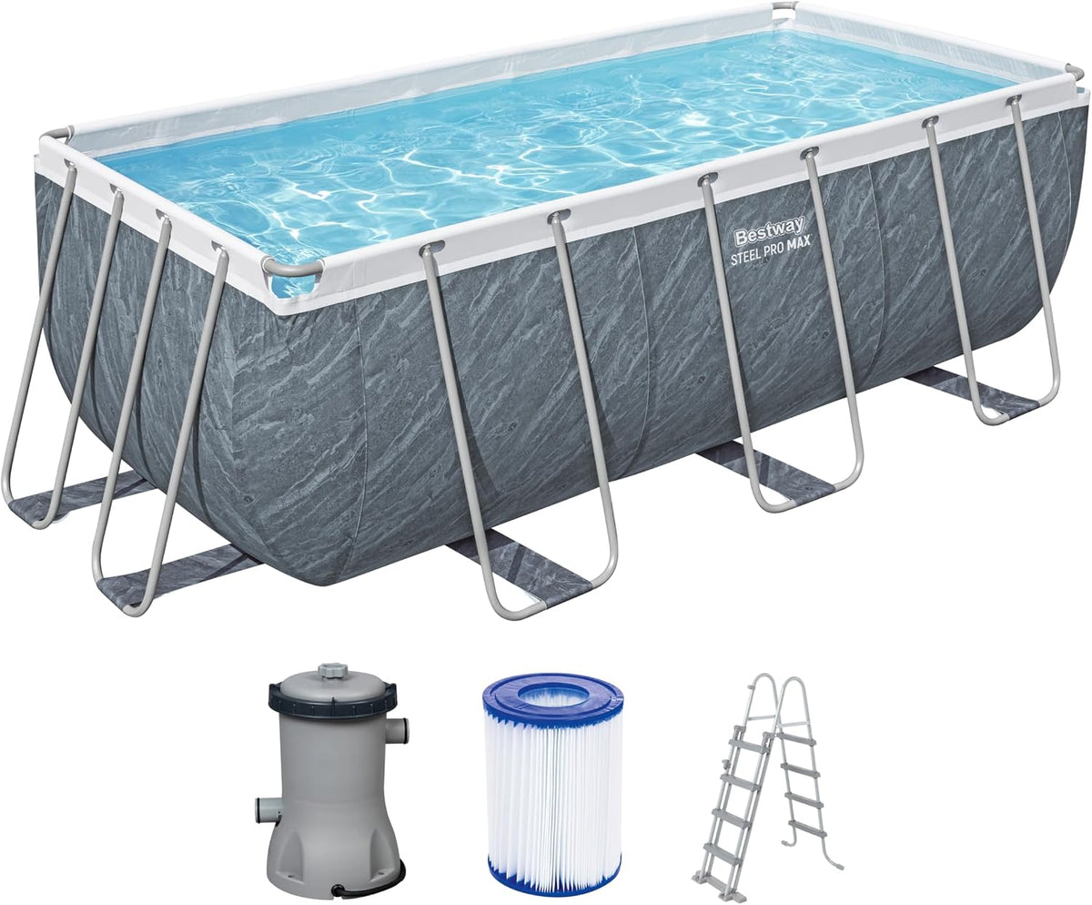 Bestway Stahlrahmenpool, 412 x 201 x 122 cm, Fassungsvermögen 8.124 Liter (90 % Füllung), Schiefergrau/Weiß