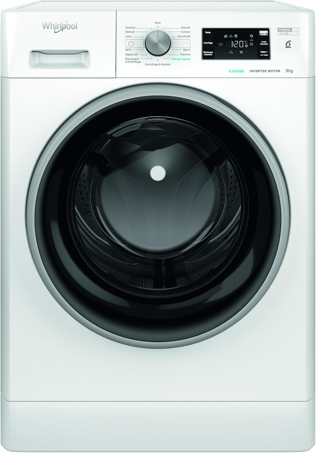 Whirlpool Waschmaschine, 59,5 cm, 62,7 cm, 85 cm, 9 kg, Weiß/Schwarz, FFB 948 EX BSV IT, freie Installation, Frontlader