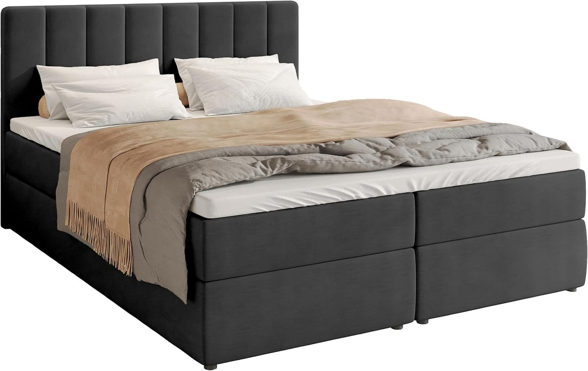 BROMARKT Boxspringbett, 160x200 cm, Weiß, mit Matratze Bett mit Topper Graphit