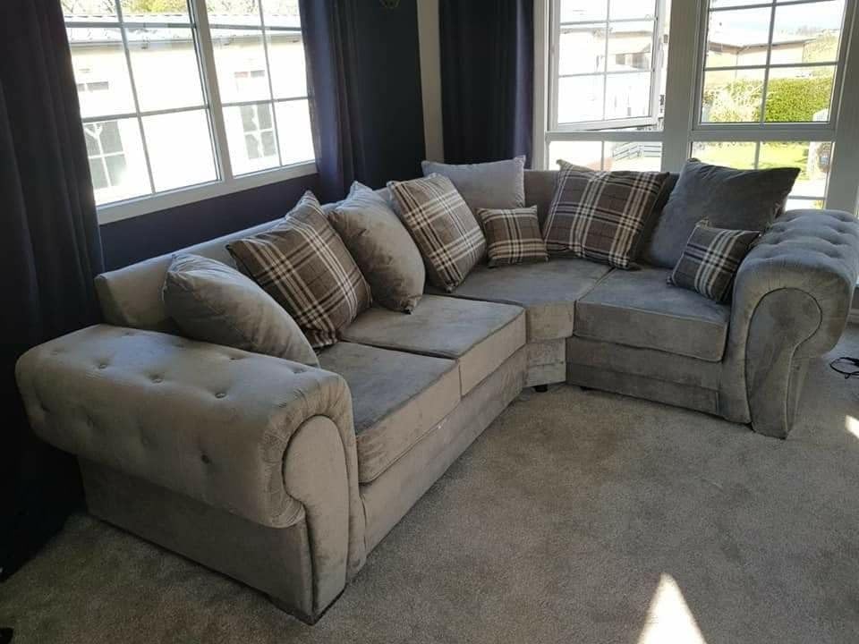 Rosmaron Sofa, Grau, Möbel Verona 2C2 Eck, L-förmig, 5-sitzig, Chesterfield, Polyester, Schaumstoff, Holz, 5 Jahre Rahmengarantie