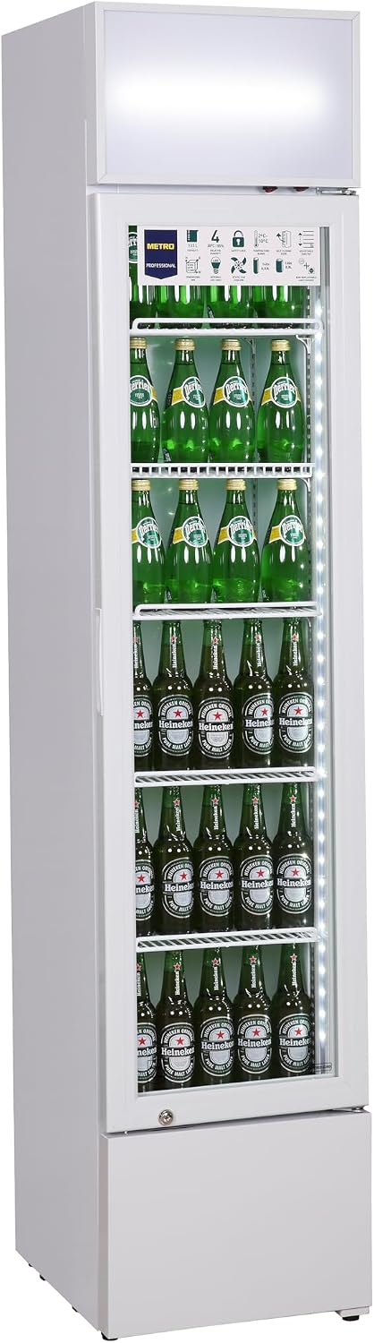 METRO Professional Getränkekühlschrank, 133 L, Weiß, mit Glastür GSC2133, 5 verstellbaren Einlegeböden, mit Schloss