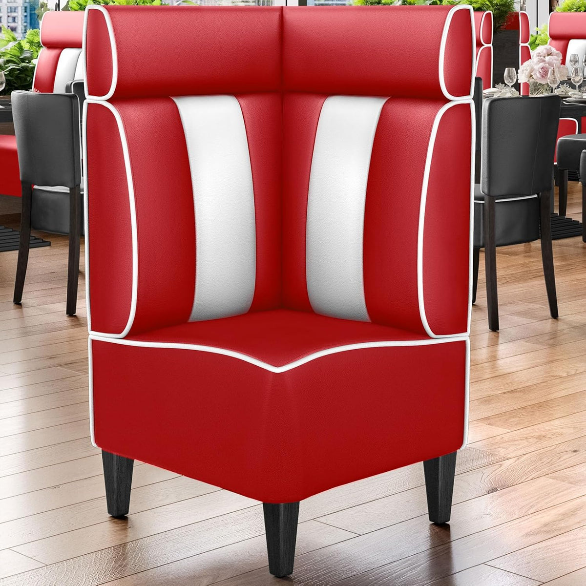 GGMMÖBEL Sitzbank, 64 x 128 cm, Rot, American 1, Diner Eckbank, Gestreift, Leder, American Diner Möbel, American Dinerbank