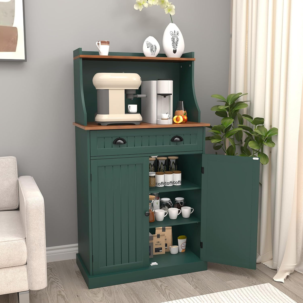 HOLTICO Mikrowelle, 31,5T x 76B x 137H cm, MDF-Platte der Klasse P2 und Metallteile, Grün