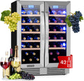 Klarstein Getränkekühlschrank, 126 L, Weiß/Rot, Einbau-Weinkühlschrank, 2 Zonen Klein, Kleiner Weinschrank, Wein-Kühlschrank Klein mit Glastür