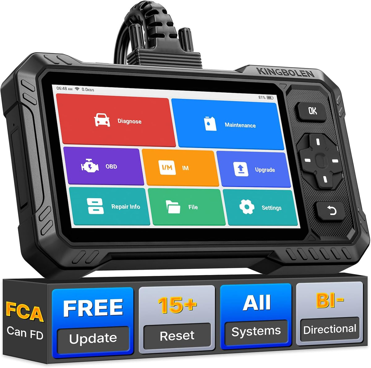 KINGBOLEN OBD-II Diagnosewerkzeuge, Schwarz, S6 Elite OBD2 Diagnosegerät Alle System Scanner mit 15 Reset, lebenslanges WiFi-Update