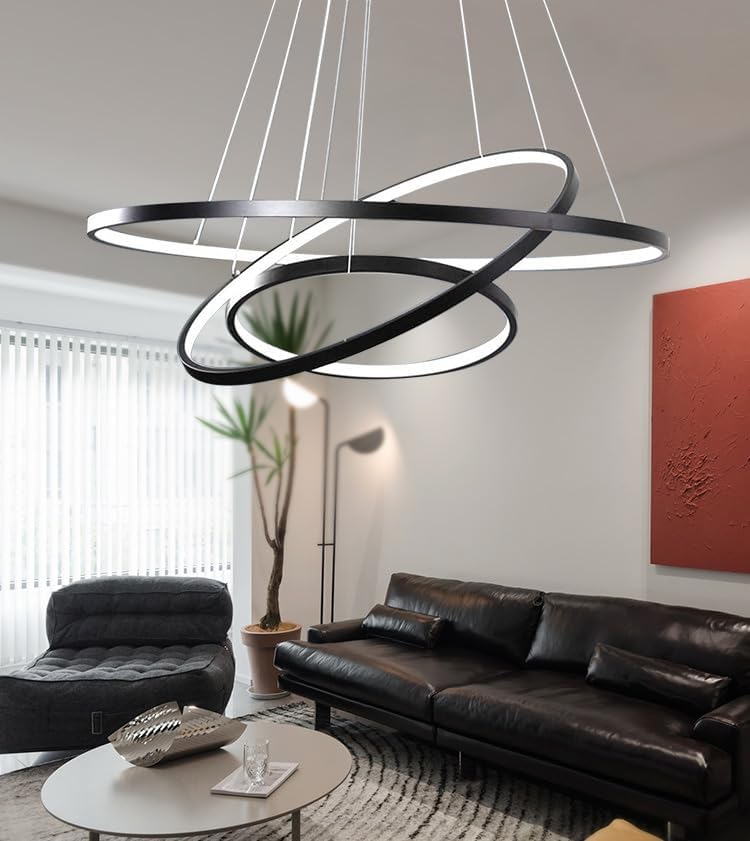 Qiaomao Sofa, 115 W, 80 cm, Schwarz, LED Hängeleuchte Dimmbar Pendelleuchte Hängelampe mit, Moderne Ring Deckenleuchte Höhenverstellbar Hängeleuchte