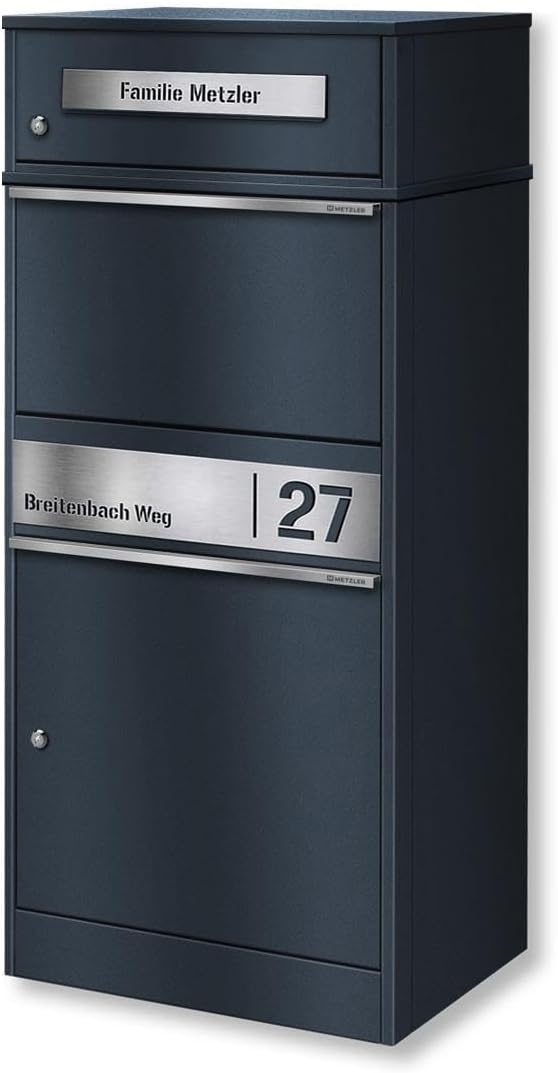 Metzler Wandbriefkästen, Anthrazit, Paketbox, Briefkasten mit großem Paketfach in, personalisierte Paketbox für draußen