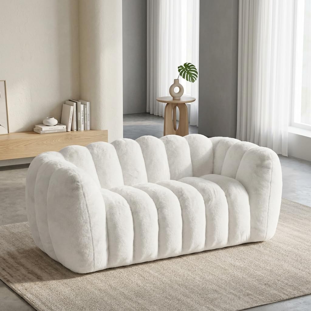 Sofa Fiximaster, Creme, Cloud Couch Boneless 2 Sitzer Kaninchenfell-Imitat