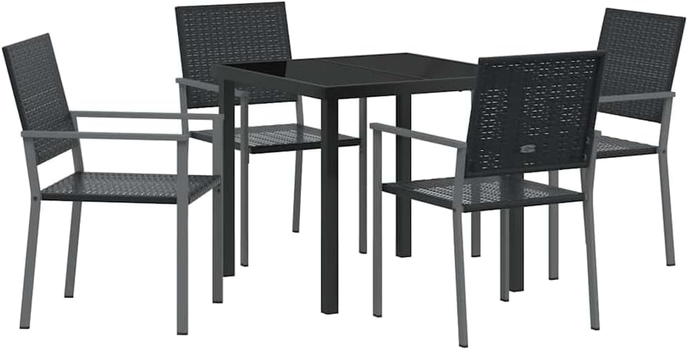 HFXHIJXQ Gartenmöbel-Set, 200x80 cm, PE-Rattan, Schwarz, Gartenmöbel Set 5-TLG PE-Rattan Tisch mit Armlehnstühlen