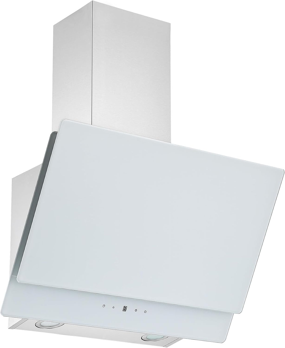 Respekta Dunstabzugshaube, 60 cm, 66 dB, Weiß, kopffrei/Haube schräg /Edelstahlgehäuse mit Glasschirm