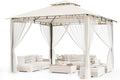 Amopatio Pavillon, 4M, Beige, 3.4x3. Garten Wasserdicht Stabil Winterfest, Doppeldach Garten mit Moskitonetz, Deluxe Patio Gazebo Wetterfest