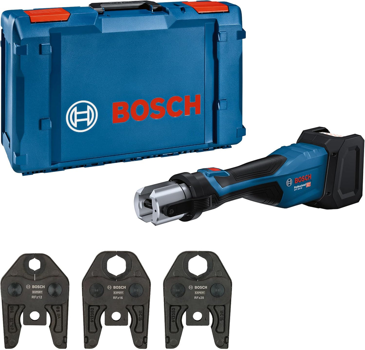 Bosch Professional Einpresswerkzeuge, 110 mm, 54 mm, 18 V, Blau, System Akku Presswerkzeug GPT -32 (32 kN Kraft