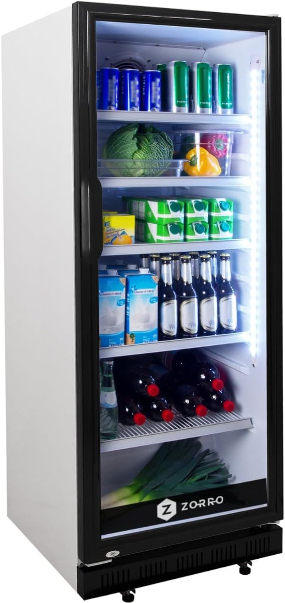 ZORRO Getränkekühlschrank, 310 Liter, schwarz, ZK - weiß/ - Flaschenkühlschrank - Kühlschrank mit Glastüre