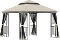 Outsunny Pavillon, 3 m, Beige, Garten Doppeldach 4 x Seitenwände 3 x